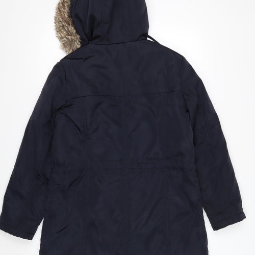 Country Rose Women's Blue Faux Fur Hooded Parka Coat Size 10