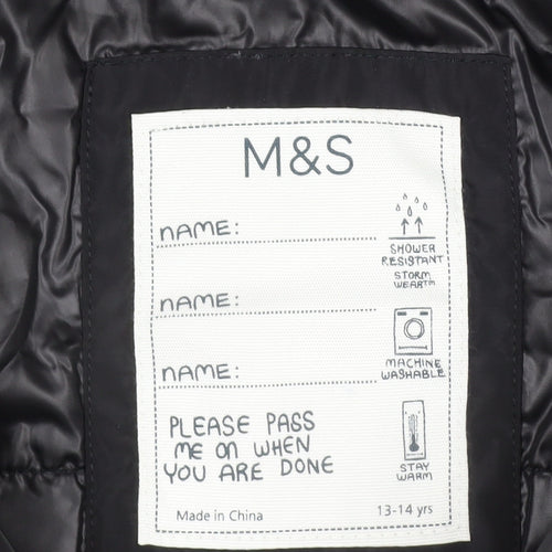 Marks and Spencer Girls Black 13-14 Years Hooded Puffer Coat Winter Jacket