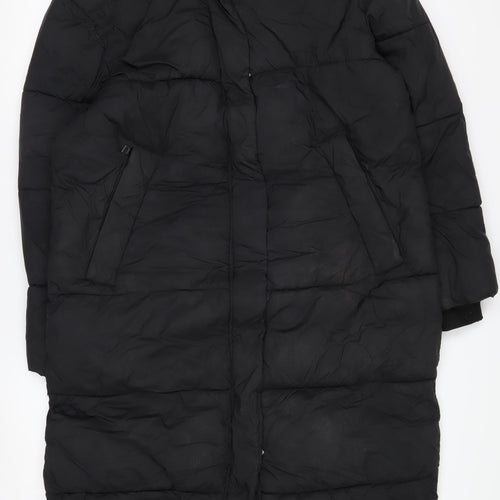 Next Women's Black Long Puffer Coat Size 12 Hooded Winter Jacket