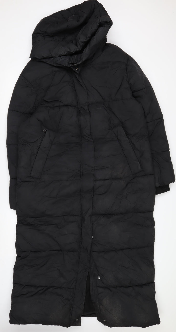 Next Women's Black Long Puffer Coat Size 12 Hooded Winter Jacket