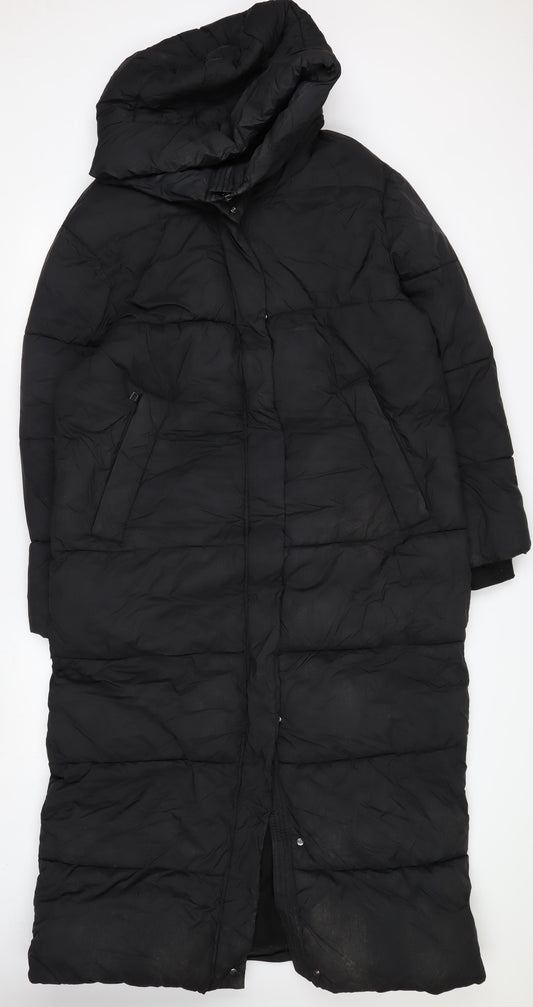 Next Women's Black Long Puffer Coat Size 12 Hooded Winter Jacket