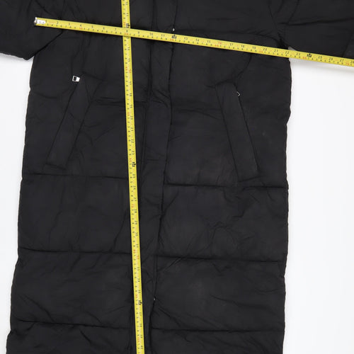 Next Women's Black Long Puffer Coat Size 12 Hooded Winter Jacket