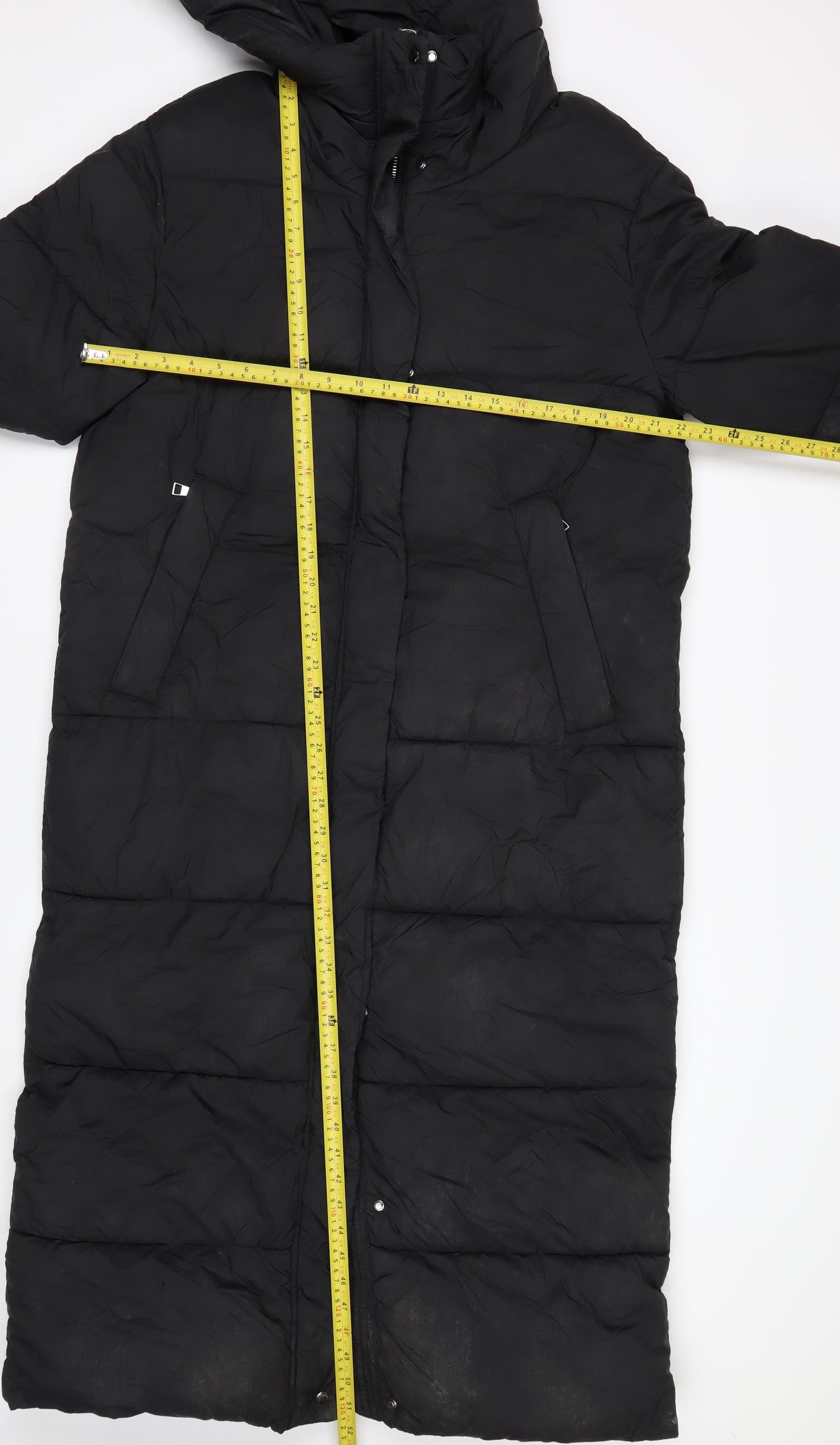 Next Women's Black Long Puffer Coat Size 12 Hooded Winter Jacket