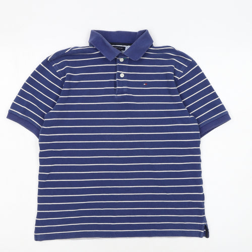 Tommy Hilfiger Boys Blue Striped Cotton Polo Shirt L 12-14 Years