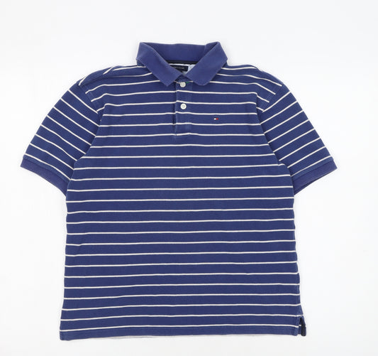 Tommy Hilfiger Boys Blue Striped Cotton Polo Shirt L 12-14 Years