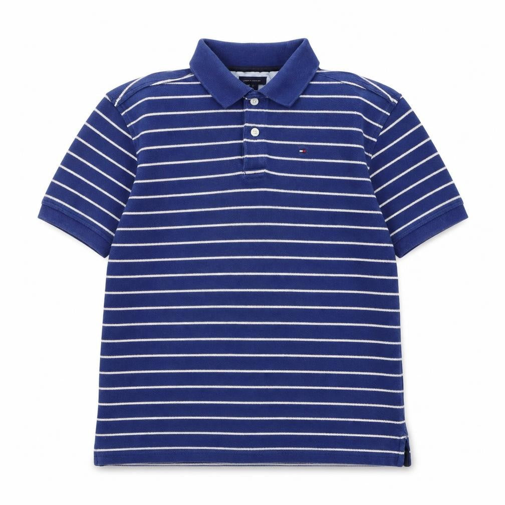 Tommy Hilfiger Boys Blue Striped Cotton Polo Shirt L 12-14 Years