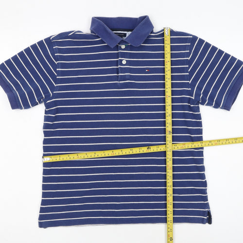 Tommy Hilfiger Boys Blue Striped Cotton Polo Shirt L 12-14 Years