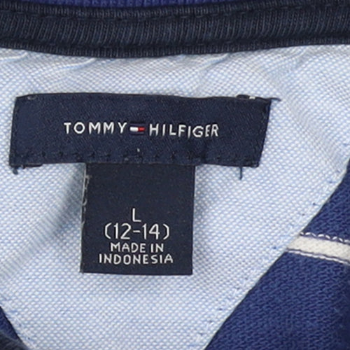 Tommy Hilfiger Boys Blue Striped Cotton Polo Shirt L 12-14 Years