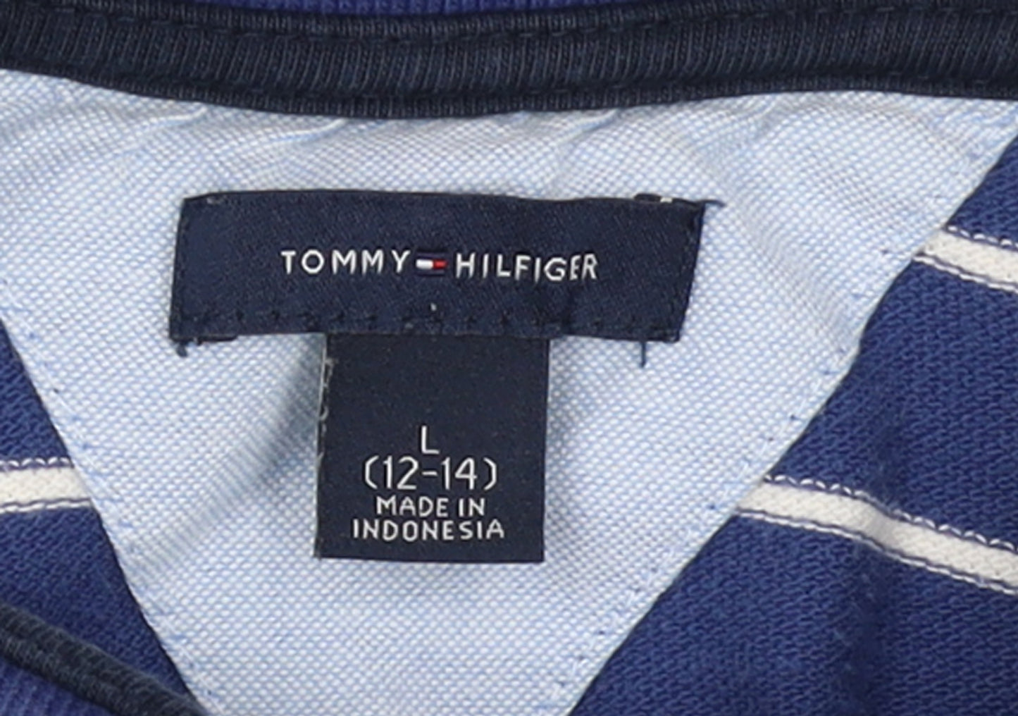 Tommy Hilfiger Boys Blue Striped Cotton Polo Shirt L 12-14 Years