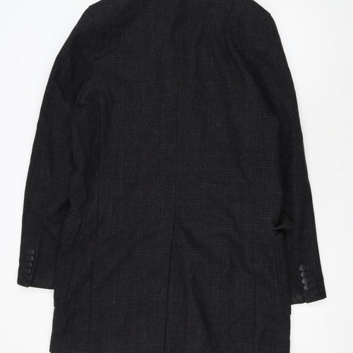 Burton Menswear London Men's Black Wool Blend Check Pea Coat Medium