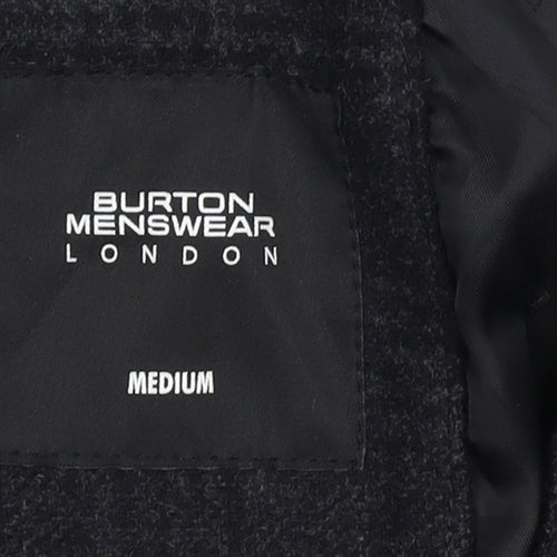 Burton Menswear London Men's Black Wool Blend Check Pea Coat Medium