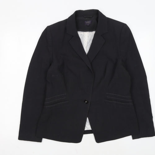 Marks and Spencer Women Black Size 14 Regular Fit Blazer Jacket