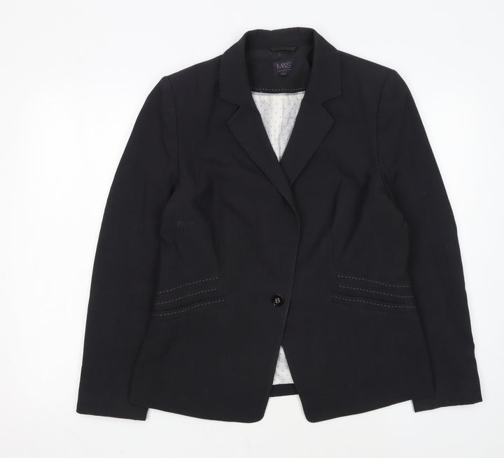 Marks and Spencer Women Black Size 14 Regular Fit Blazer Jacket