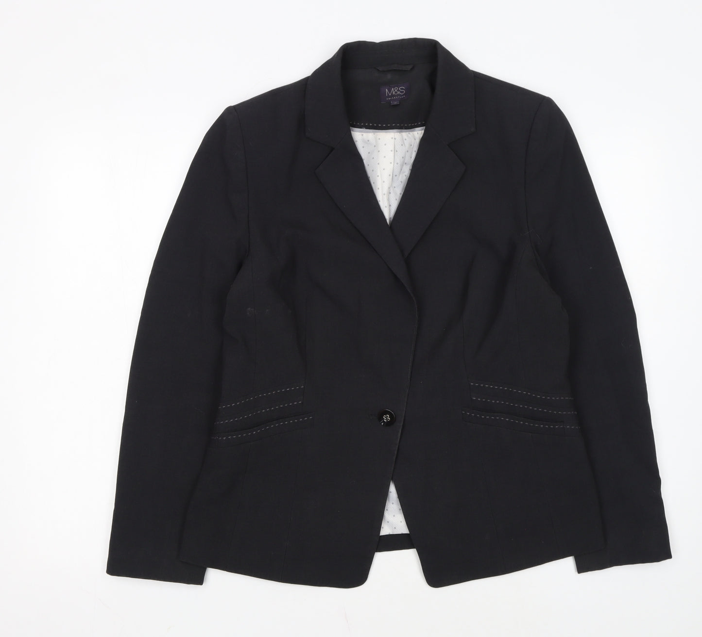 Marks and Spencer Women Black Size 14 Regular Fit Blazer Jacket