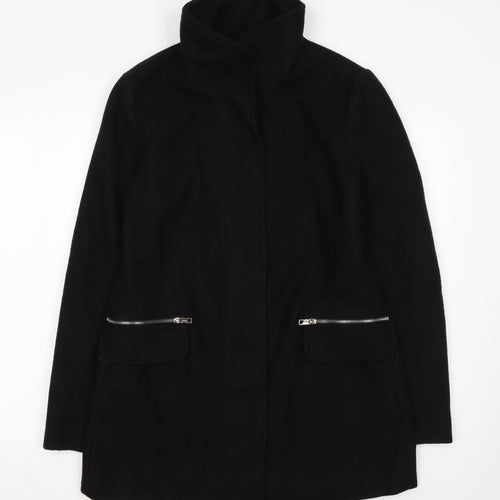 Bershka Women's Black Wool Blend Zip Pocket Mid-Length Coat Size 14