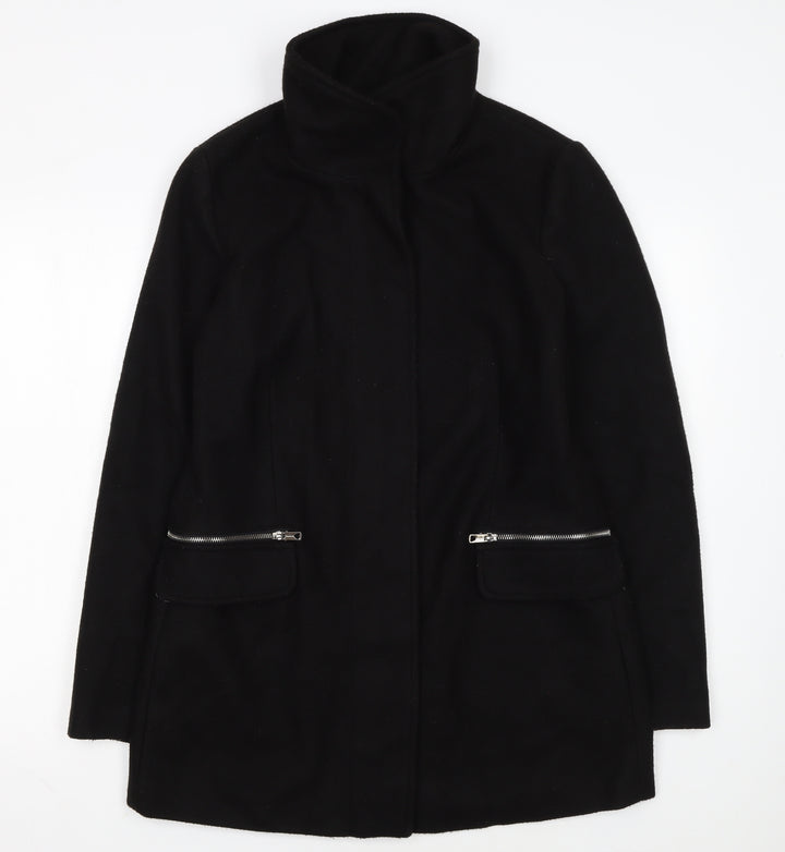 Bershka Women's Black Wool Blend Zip Pocket Mid-Length Coat Size 14