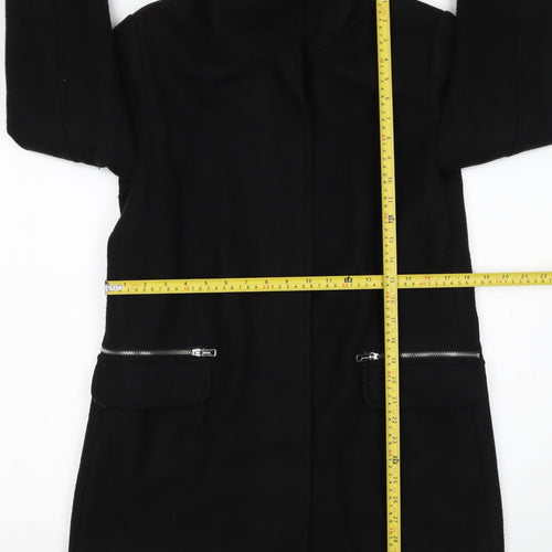 Bershka Women's Black Wool Blend Zip Pocket Mid-Length Coat Size 14