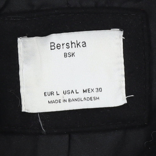 Bershka Women's Black Wool Blend Zip Pocket Mid-Length Coat Size 14