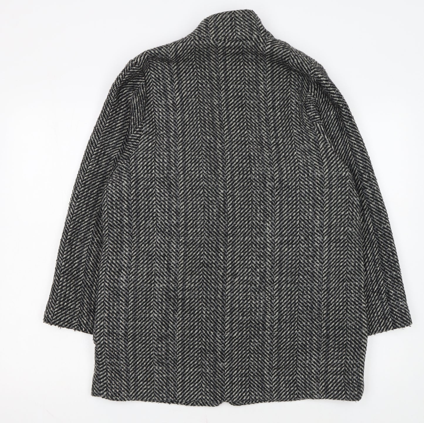 H&M Women Grey Herringbone Wool Blend Mid-Length Coat Size 12