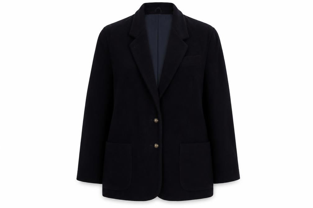 Front view of Imagination women’s black wool blend single-breasted blazer, size UK 18