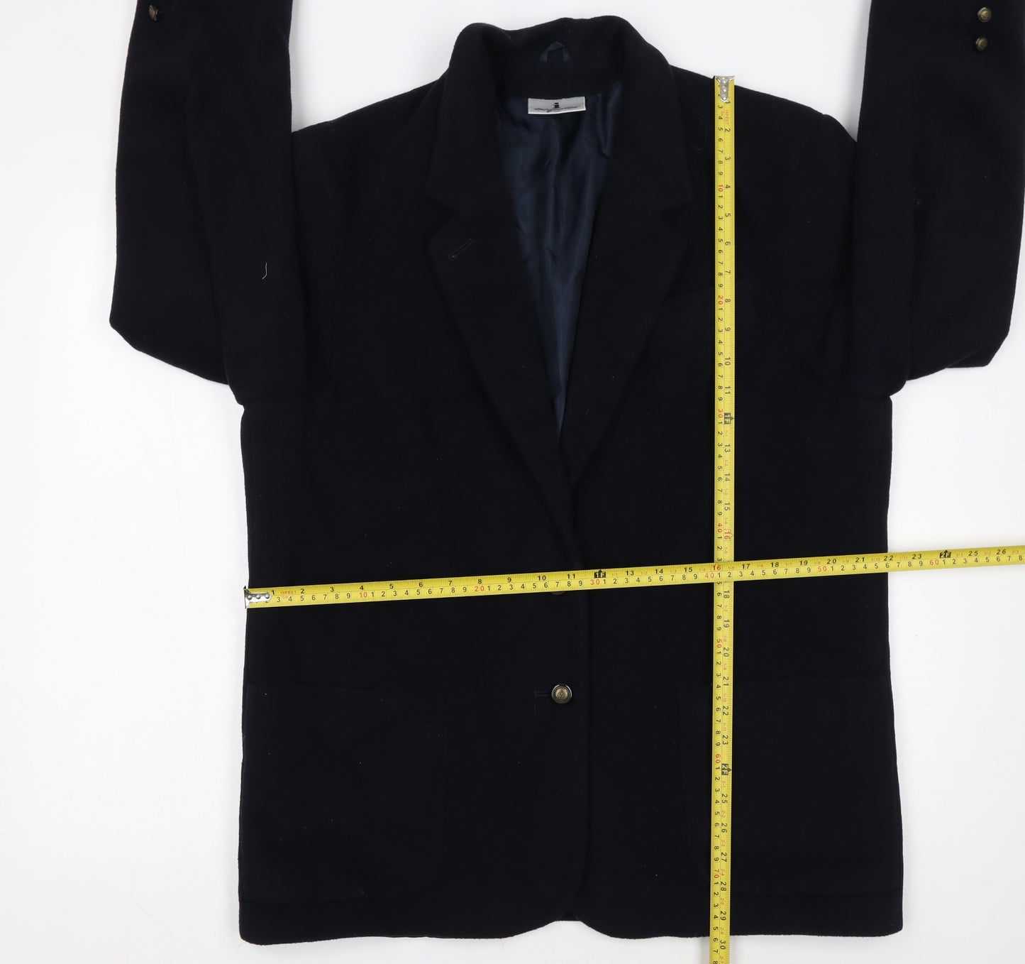 Imagination Womens Black Wool Blend Single-Breasted Blazer Size 18