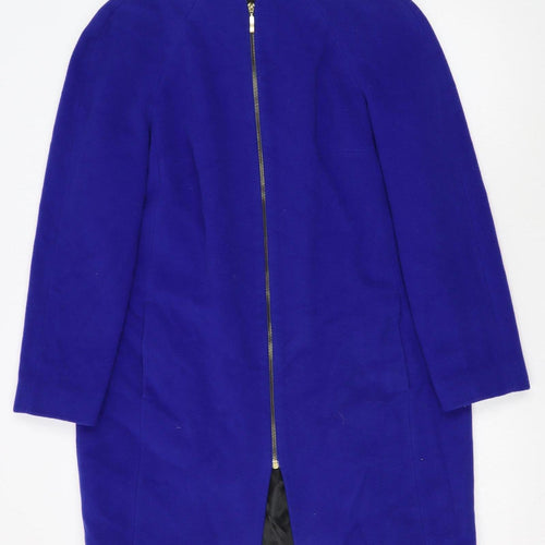 Marks and Spencer Women Blue Wool Cashmere Mid-Length Zip Coat UK 12