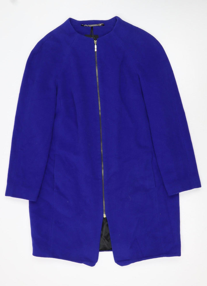 Marks and Spencer Women Blue Wool Cashmere Mid-Length Zip Coat UK 12