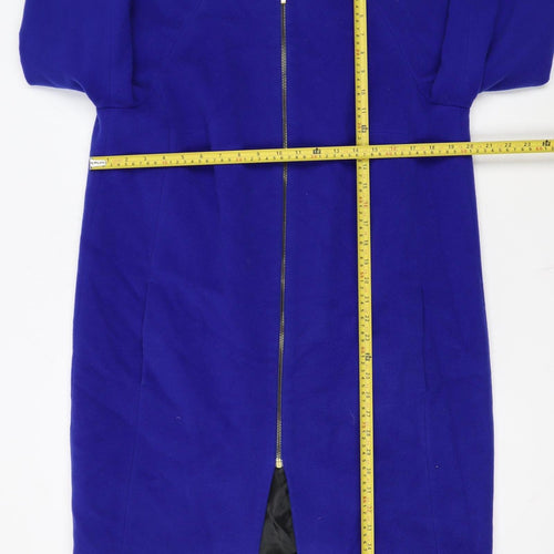 Marks and Spencer Women Blue Wool Cashmere Mid-Length Zip Coat UK 12