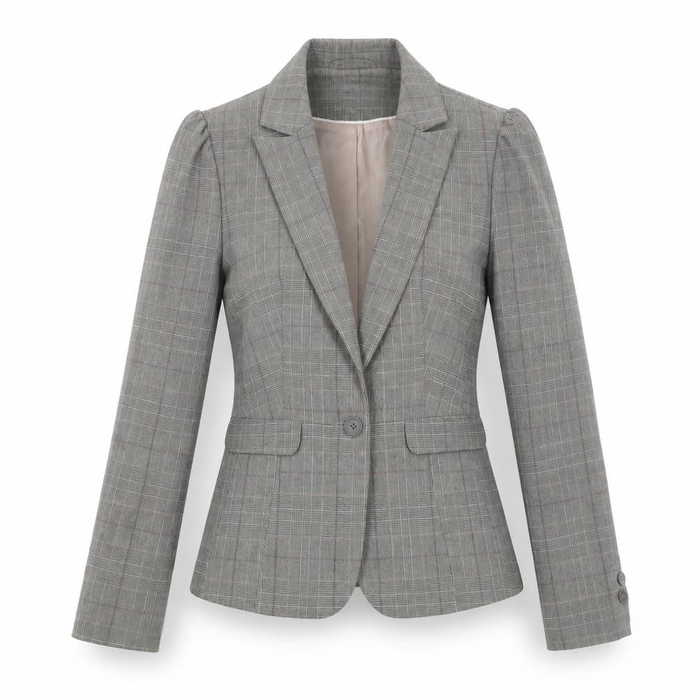 Front view of Next Women’s Grey Check Single-Breasted Blazer, size UK 6