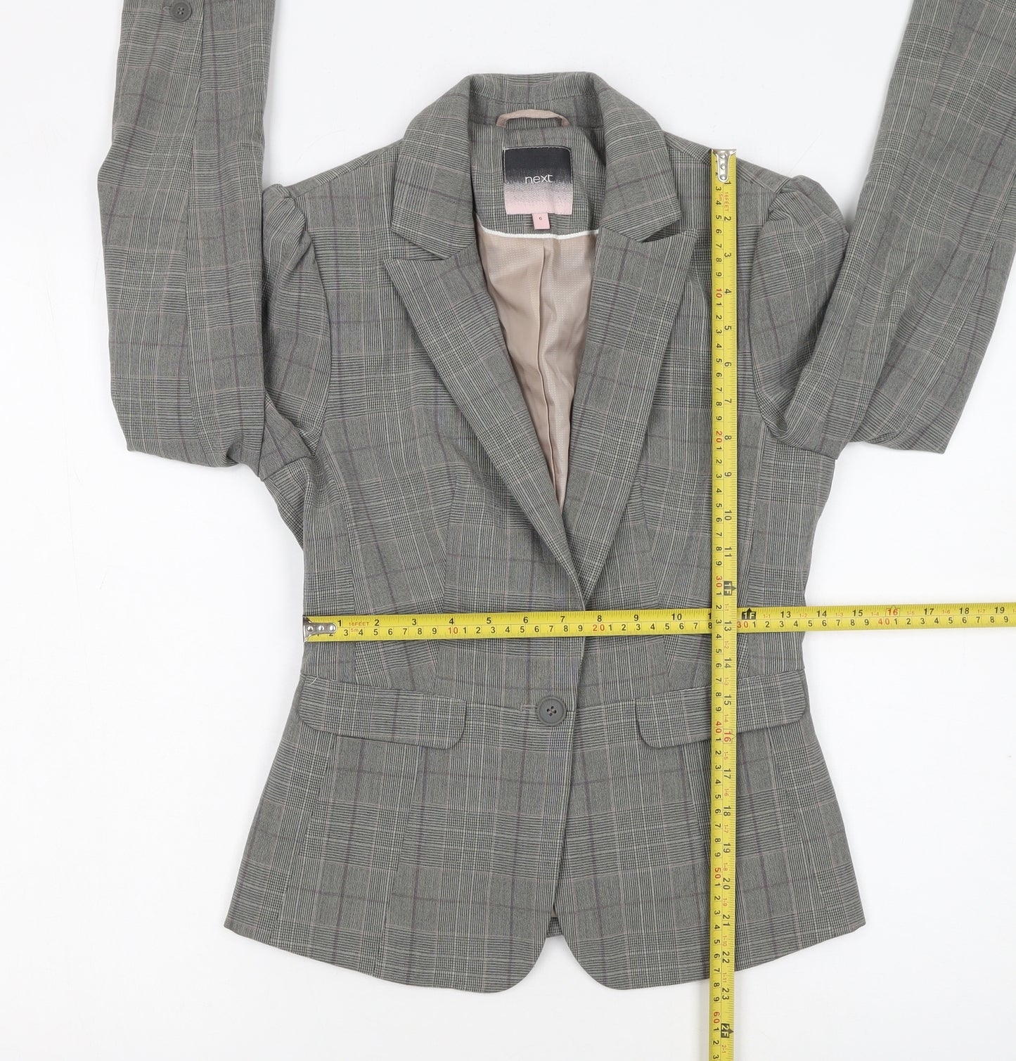 Next Women’s Grey Check Single-Breasted Blazer Size 6