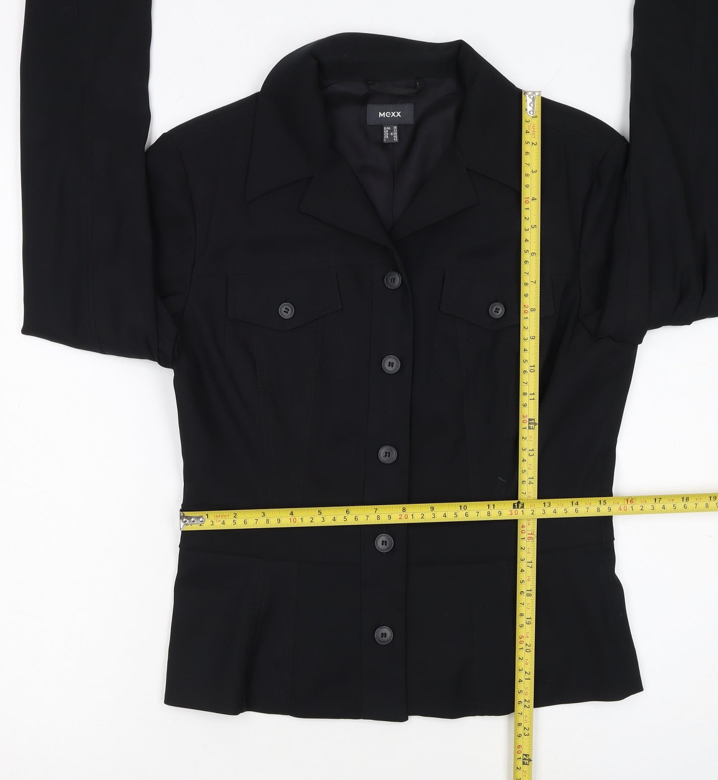 Mexx Women's Black Size 12 Fitted Button-Up Jacket