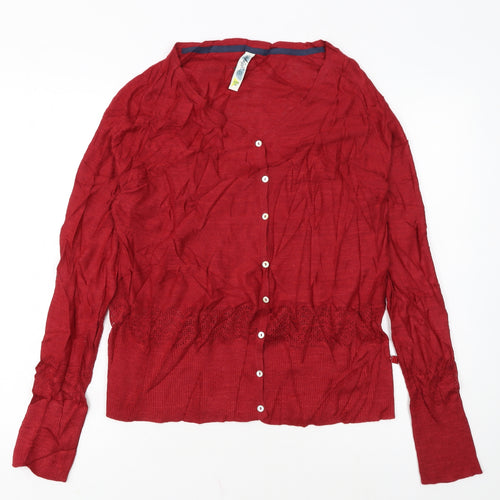 Weird Fish Women's Red Cotton Cardigan Size 16 Long Sleeve V-Neck