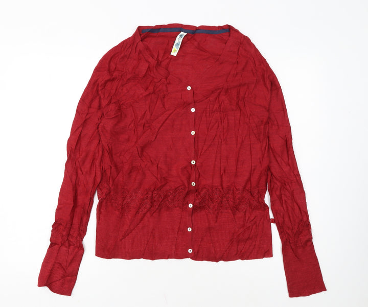 Weird Fish Women's Red Cotton Cardigan Size 16 Long Sleeve V-Neck