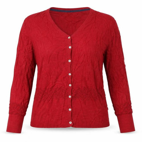 Weird Fish Women's Red Cotton Cardigan Size 16 Long Sleeve V-Neck