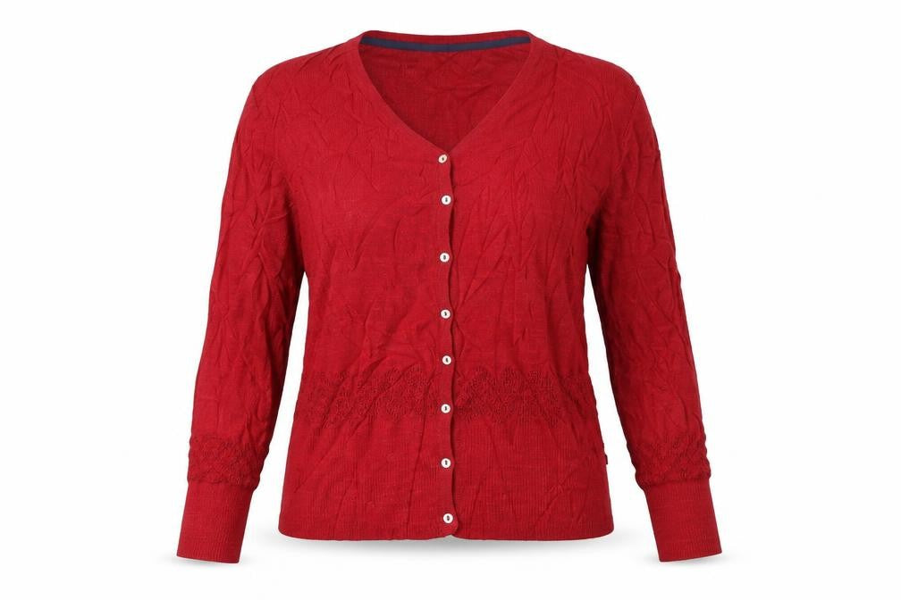 Weird Fish Women's Red Cotton Cardigan Size 16 Long Sleeve V-Neck