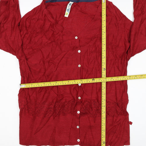 Weird Fish Women's Red Cotton Cardigan Size 16 Long Sleeve V-Neck