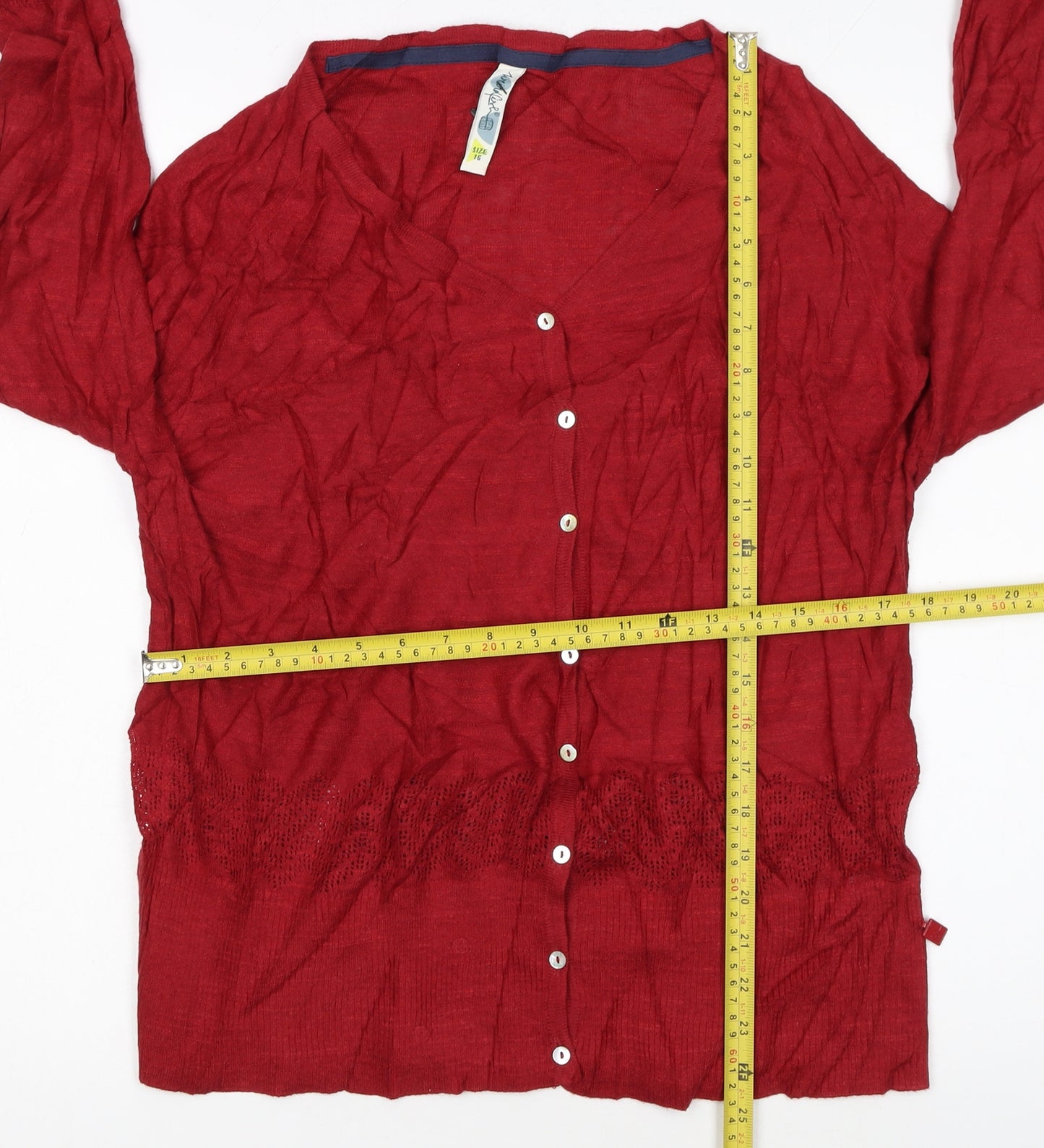 Weird Fish Women's Red Cotton Cardigan Size 16 Long Sleeve V-Neck