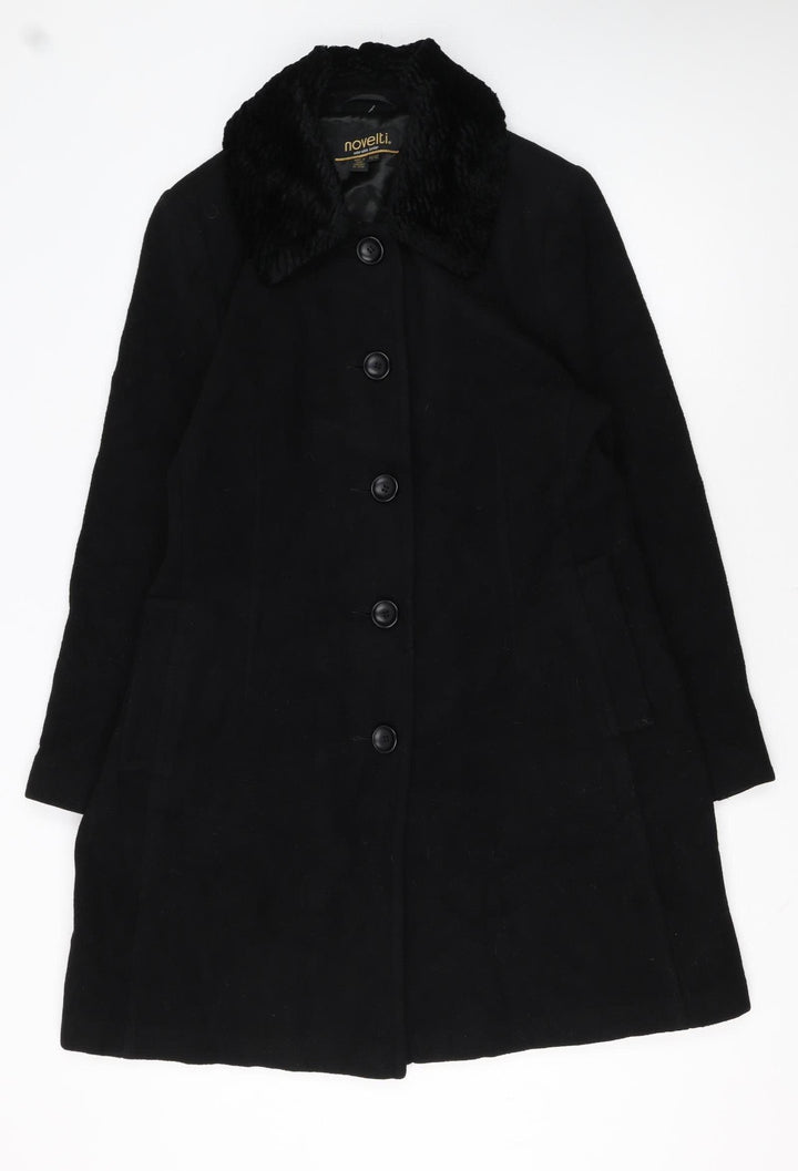 Noveltli Girls Black Wool & Cashmere Mid-Length Coat Age 11/12 Lined Fur Collar