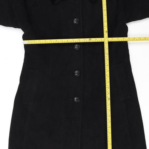 Noveltli Girls Black Wool & Cashmere Mid-Length Coat Age 11/12 Lined Fur Collar