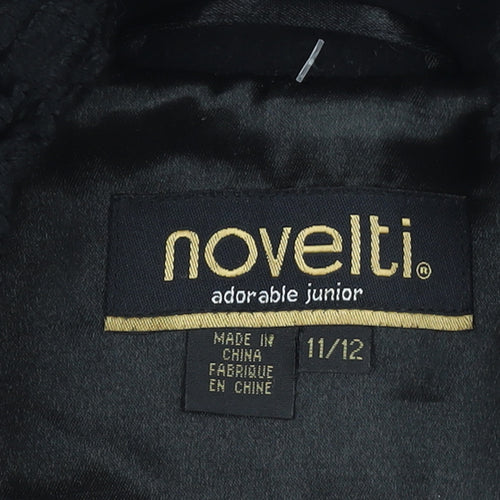 Noveltli Girls Black Wool & Cashmere Mid-Length Coat Age 11/12 Lined Fur Collar