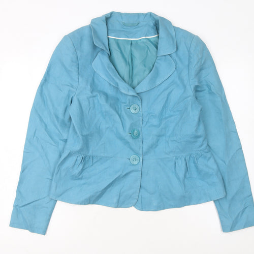 F&F Women Blue Linen Single-Breasted Blazer Jacket Size 16
