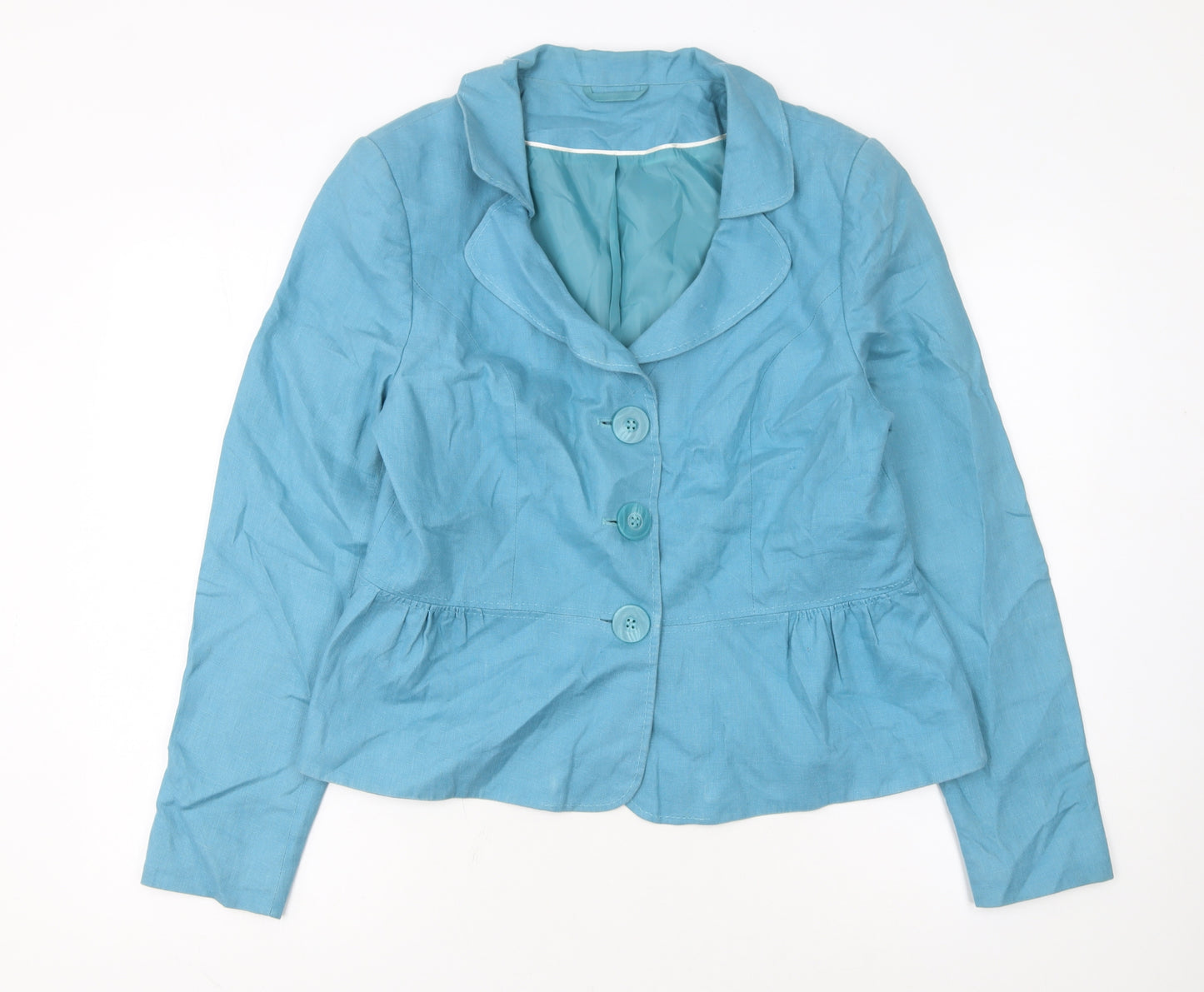 F&F Women Blue Linen Single-Breasted Blazer Jacket Size 16
