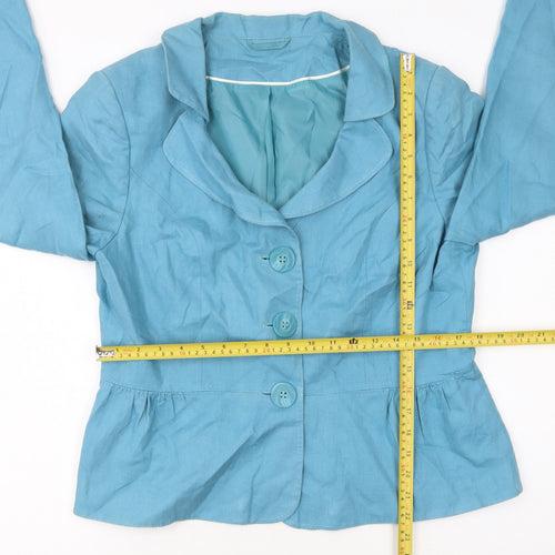 F&F Women Blue Linen Single-Breasted Blazer Jacket Size 16