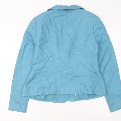 F&F Women Blue Linen Single-Breasted Blazer Jacket Size 16