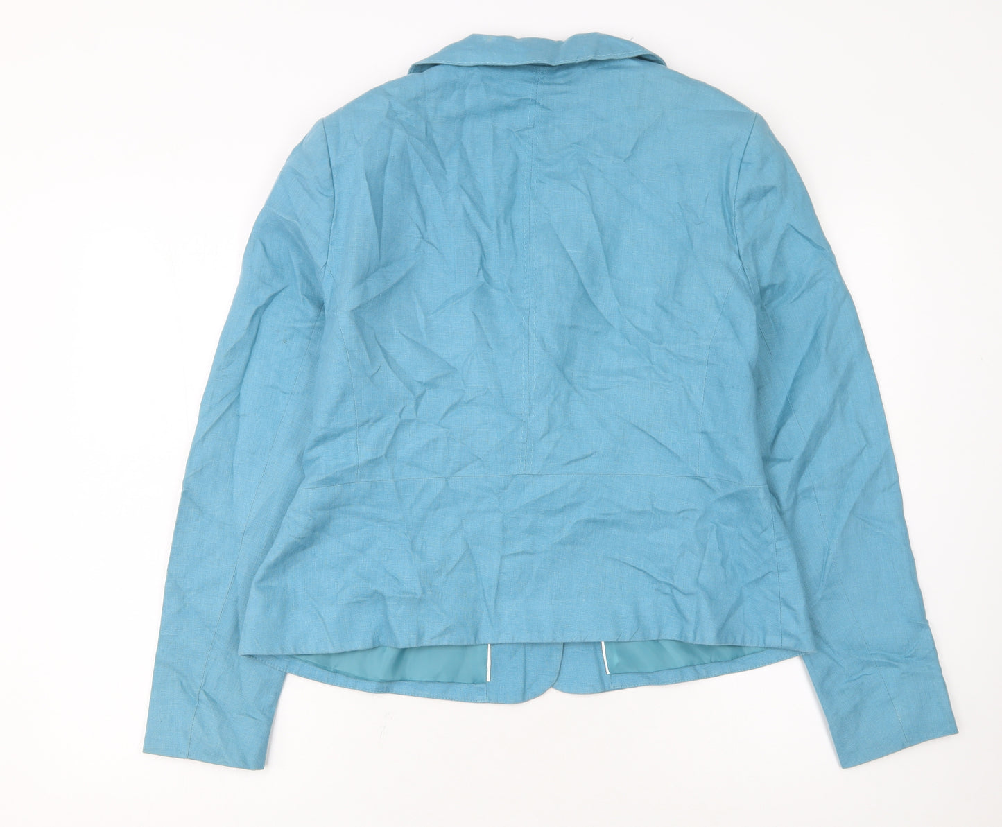 F&F Women Blue Linen Single-Breasted Blazer Jacket Size 16