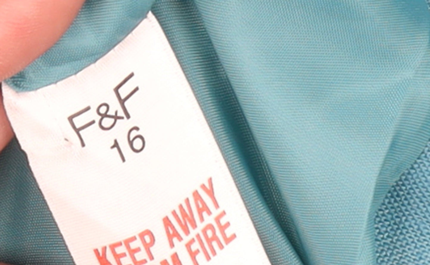 F&F Women Blue Linen Single-Breasted Blazer Jacket Size 16