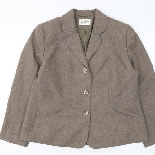 Eastex Women Brown Wool Blend Classic Single-Breasted Blazer UK 16