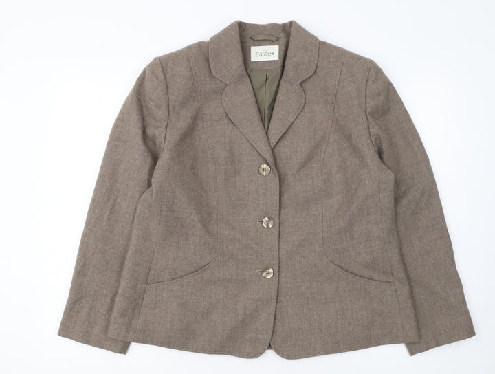 Eastex Women Brown Wool Blend Classic Single-Breasted Blazer UK 16