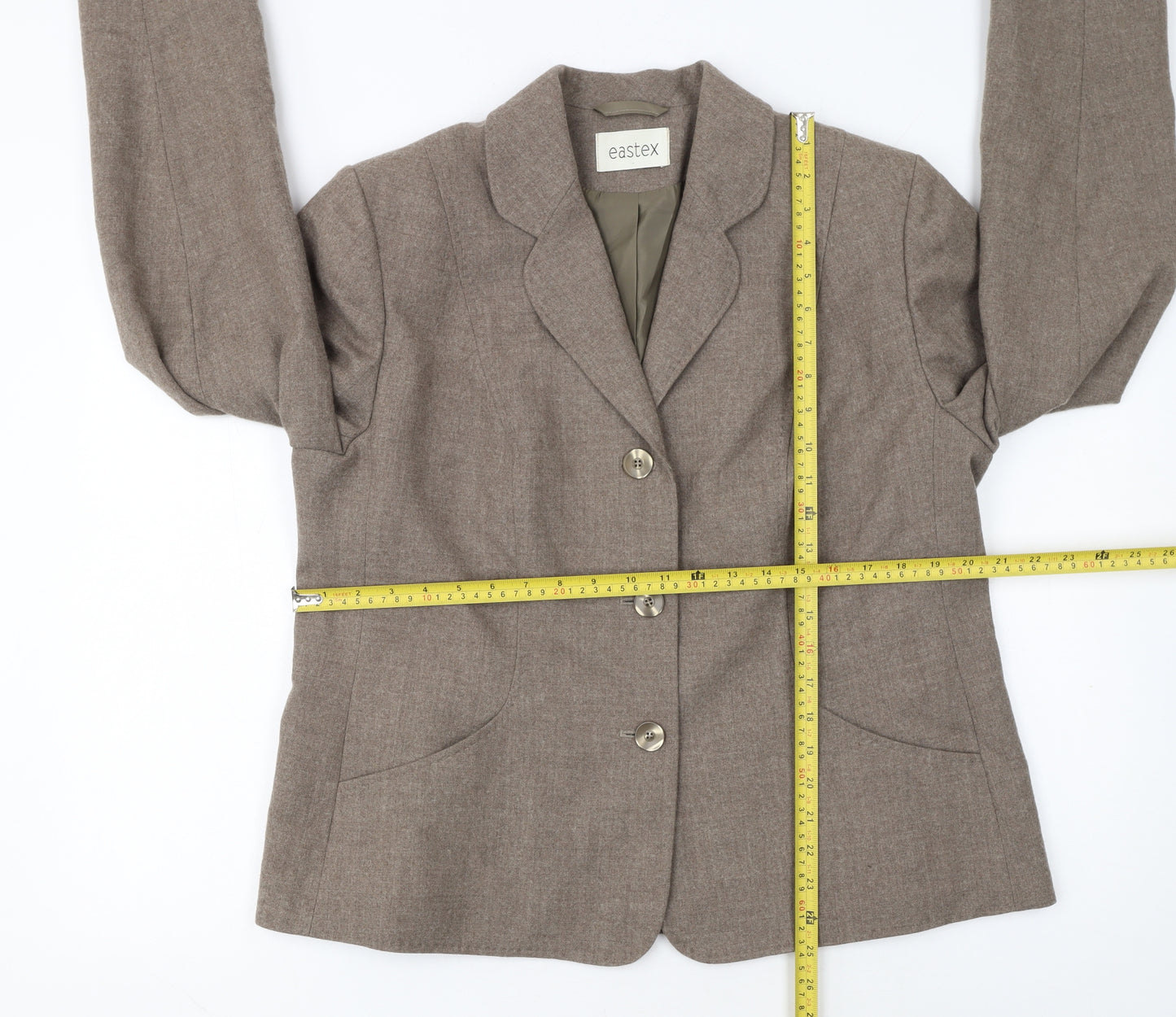 Eastex Women Brown Wool Blend Classic Single-Breasted Blazer UK 16