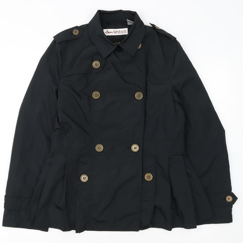 Anne Weyburn Women's Black Short Trench Coat Size 10 Lined Buttoned